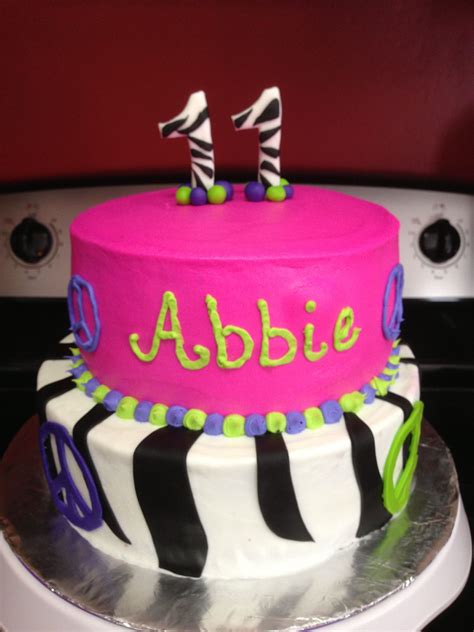 A 11 Year Old Birthday Cake Zebra And Peace Signs Birthday Cake