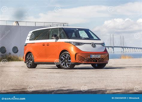 Orange Volkswagen Vw Id Buzz Pro Modern Electric Car Outdoors In Sweden