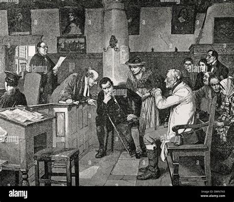 Liberal Profession 19th Century Lawyer And Villagers In Court Stock