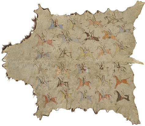 Sioux Painted Pictorial Buffalo Hide Finely Painted With A Series Of