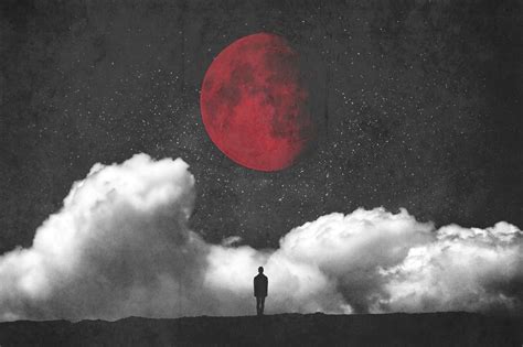 Wallpaper 2048x1365 Px Clouds Fantasy Art Minimalism Moon Red