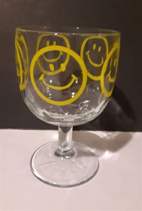 Vintage Yellow Smiley Face Glass Goblet S Retro Hippie Mod Heavy