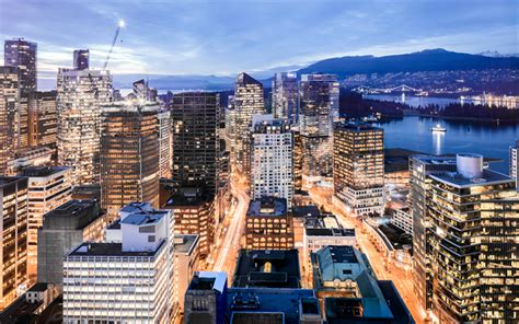 Download Wallpapers Vancouver Night Skyscrapers City Lights Canada