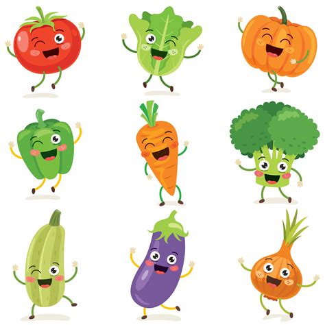 Set Of Happy Cartoon Vegetables 913551 Vector Art At Vecteezy