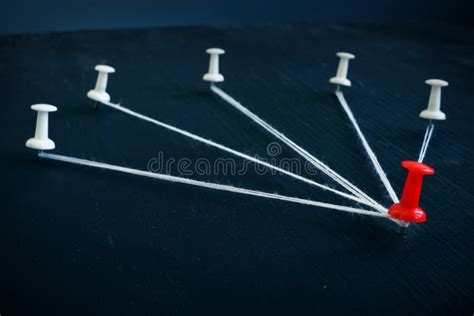 Leadership In A Business Pins And Red One Connected By Thread Stock