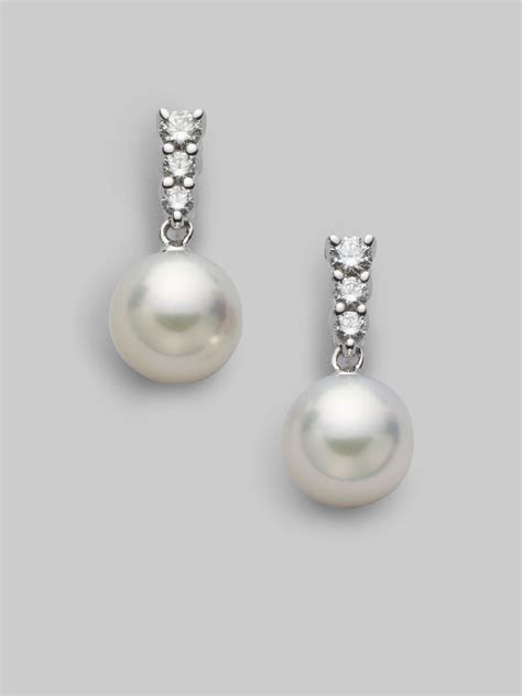 Mikimoto Morning Dew 8mm White Cultured Pearl Diamond And18k White Gold