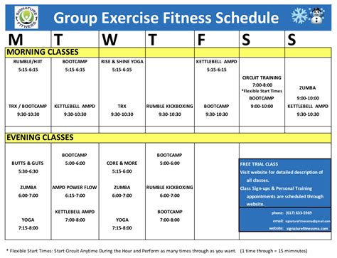 Signature Fitness Class Schedule