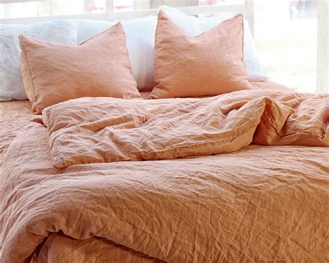 3 Piece Linen Bedding Set Peach Pie Bedding Linen Bedding Etsy Linen Duvet Covers Bed Linen