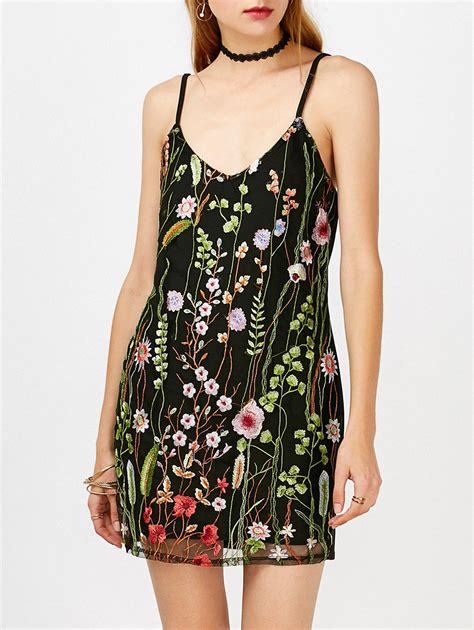 38 Off Floral Overlay Embroidered Mesh Dress Rosegal