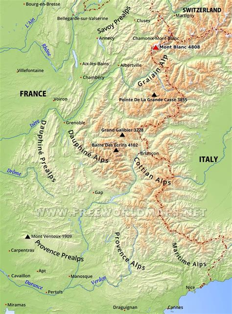 French Alps Physical Map