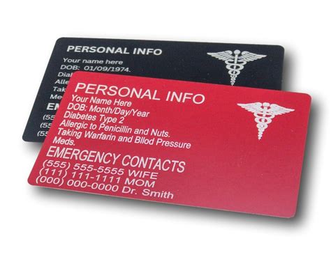 Medical Alert Wallet Card Aluminum Engraved Emergency Contact Etsy Canada