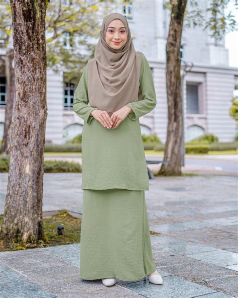 Baju Kurung Layli Sage Green Kualiti Designer Harga Luarbiasa