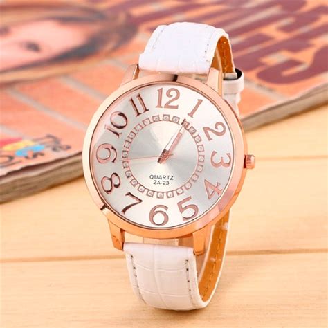 Big Face Dial Women Watch Golden Numbers Quartz Wristwatch Girl Fashion Pu Leather Reloj Mom