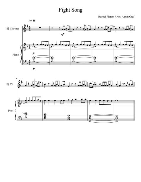 Virtual sheet music this item includes: Fight Song - For B-flat Clarinet and Piano sheet music for ...