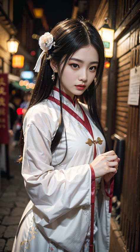 Chinese Beautiful Woman，adolable，temperamenlegance，wearing White