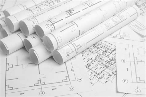 Paper Architectural Drawings And Blueprint Engineering Blueprint Stock