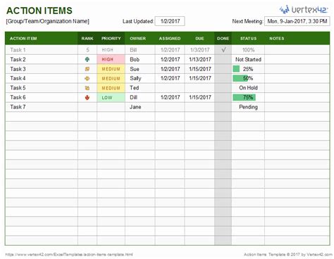 50 Meeting Action Items Tracker Excel Ufreeonline Template