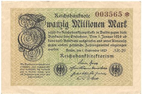 Reichsbanknote 20 Millionen Mark 1923 Ro 107e Geldscheine Und