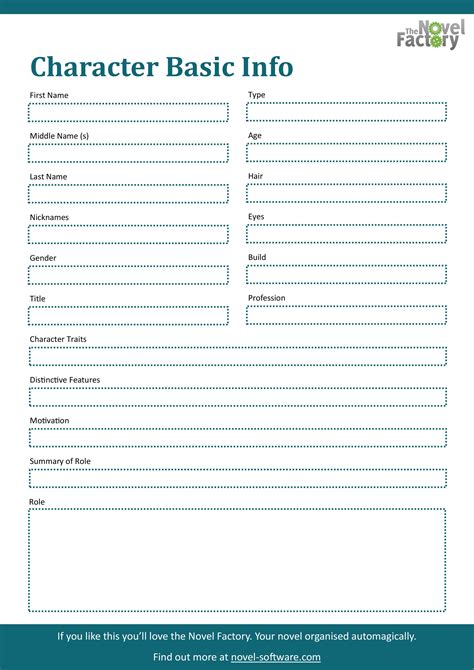 Character Basic Profile Worksheet A Free Downloadable