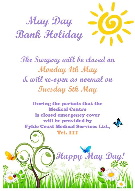 May Day Bank Holiday Over Wyre Medical Centre