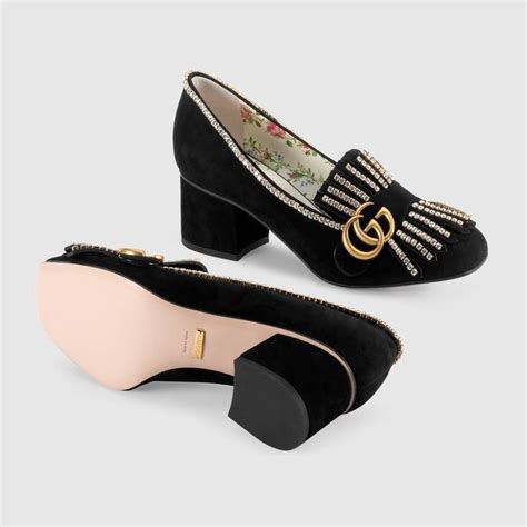 135000 Gucci Gucci Suede Mid Heel Pump With Crystals Sold By