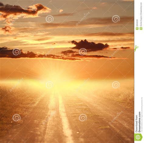 Colorful Sunset Over Country Road On Dramatic Sky Stock Photo Image