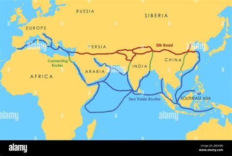 A Map Showing A Network Of Medieval Trade Routes Including The Silk