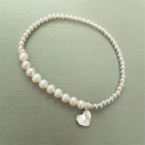 Small Freshwater Pearl Stretch Bracelet Sterling Silver Etsy Uk