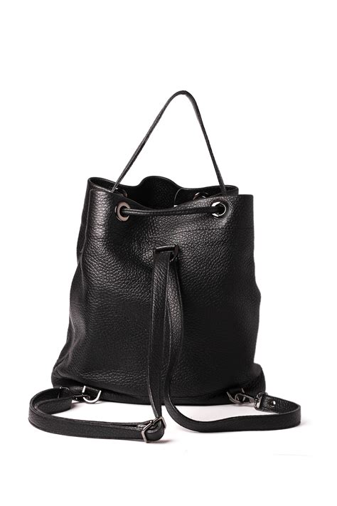 Black Bucket Bag Drawstring Bag Leather Bucket Backpack Etsy