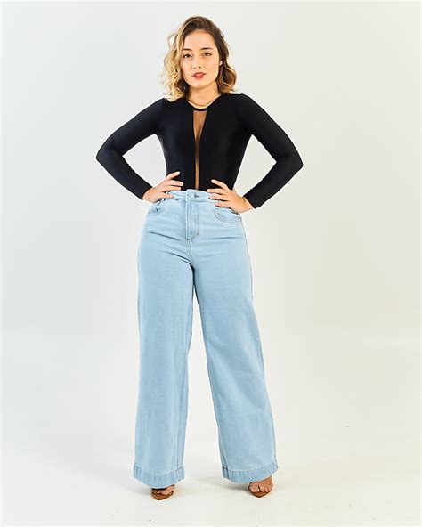 calça jeans pantalona feminina canal da mancha 2894 modamix