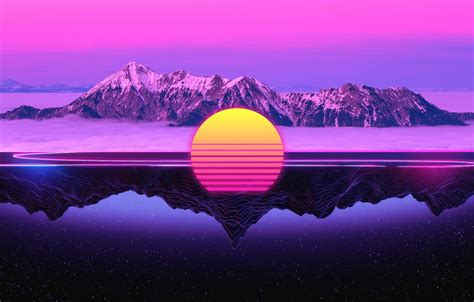 Wallpaper The Sun Reflection Mountains Music Star 80s Neon 80s