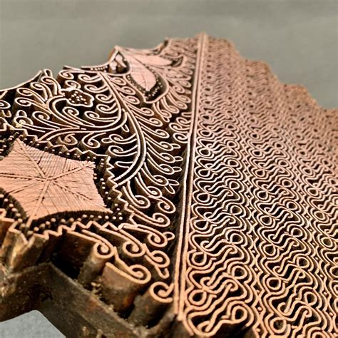 Copper Printing Block With Diagonal Wave Design Decorative Antiques