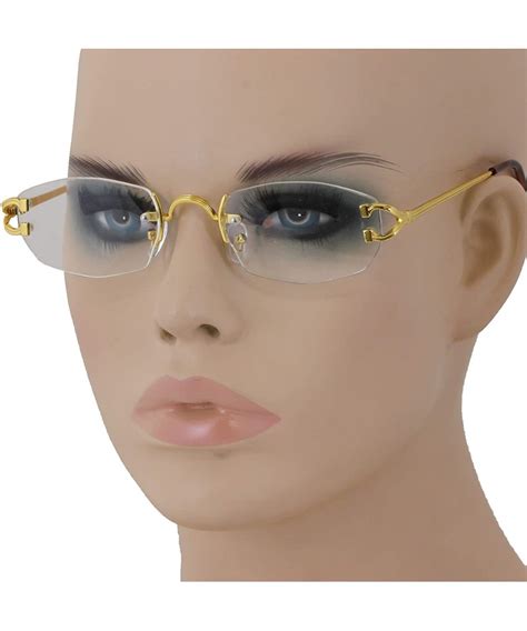 Men Women Classy Elegant Sophisticated Style Clear Lens Eye Glasses Gold Rimless Frame Gold