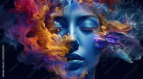 Art Portrait Of Beauty Model Woman With Colorful Smoke Smoking Girl