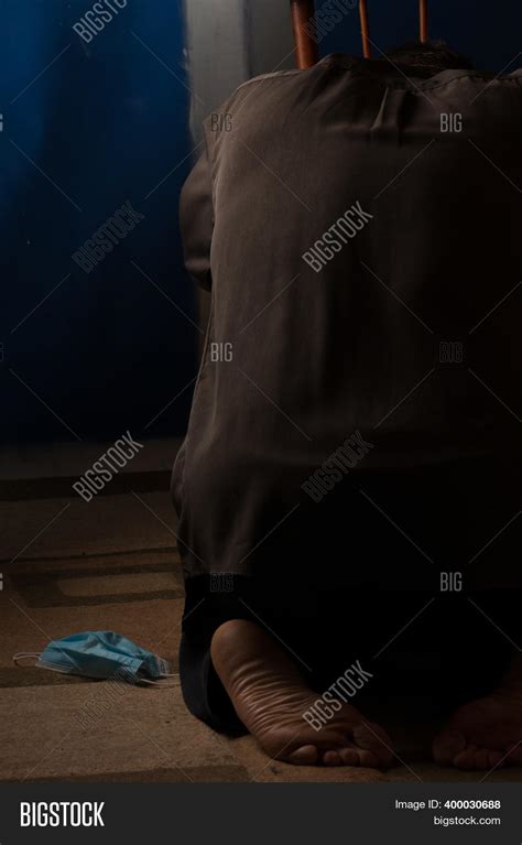 Man Sits His Back Dark Image And Photo Free Trial Bigstock