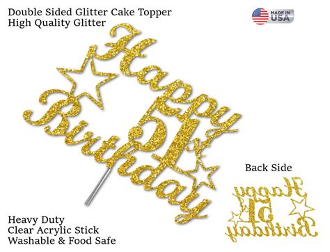 51st Birthday Cake Toppers Double Side Glitter Adult Party Etsy