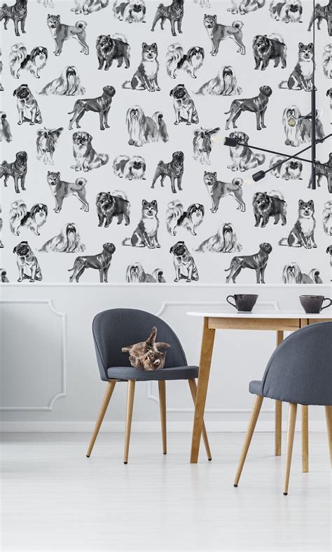 Dogs wallpaper, peel and stick wall mural, removable animal wallpaper