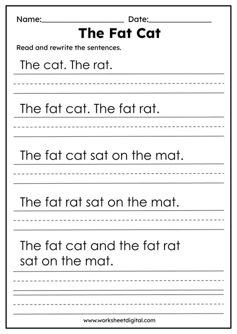 The Fat Cat Read And Write Worksheet Digital