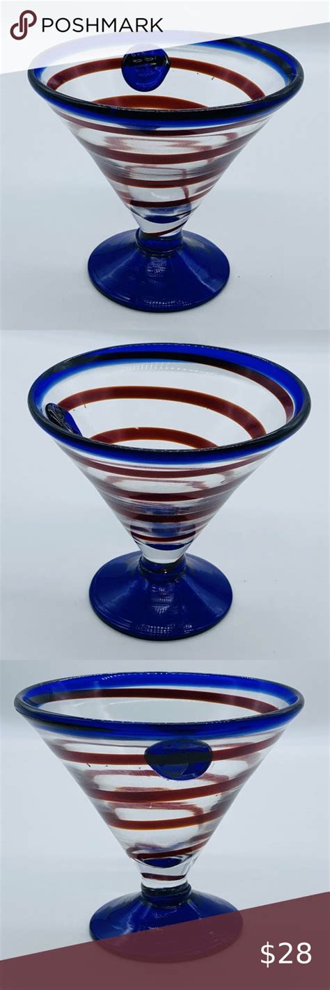 Kosta Boda Hand Blown Royal Caribbean Martini Dessert Glass Red Swirl Blue 4”t Kosta Boda Royal
