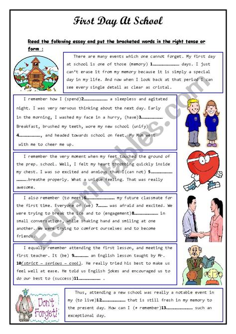First Day At School Esl Worksheet By Walidchok