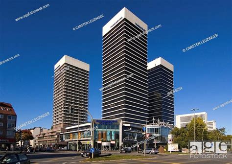 Towers Of Mundsburg Center In Hamburg Rise Into The Blue Sky Germany
