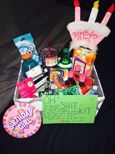 Cheap birthday gifts creative birthday gifts cute birthday gift birthday gift baskets birthday gifts for best friend birthday diy birthday ideas these gift basket ideas are all themed with one color and feature a cute and punny gift tag to match. Bestfriend's 21st birthday "Oh Shit Kit" | 21st birthday ...