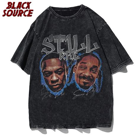 Hip Hop Streetwear Men Distressed T Shirt Rapper Portrait Graphic Print