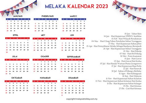 Melaka Cuti Umum Kalendar 2023 ️