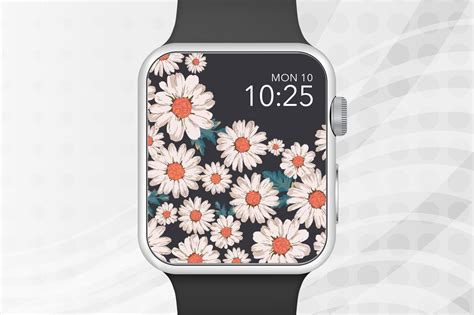 an apple watch with white flowers on it's face and the time displayed