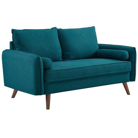 Modway Revive Teal Upholstered Fabric Loveseat Blue Fabric Sofa