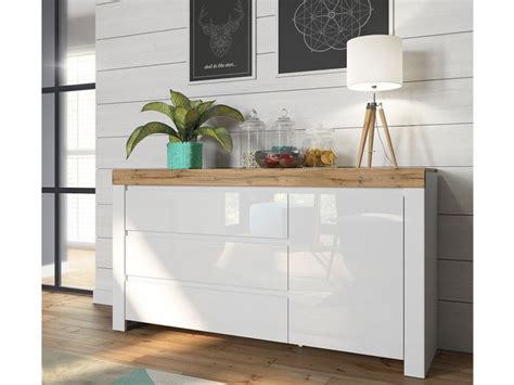 Scandinavian Large Sideboard Unit 3 Drawer Cabinet White Glossoak