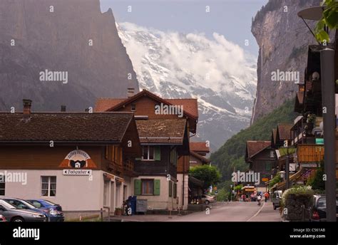 Buildings In A Town Lauterbrunnen Interlaken Oberhasli Berne Canton