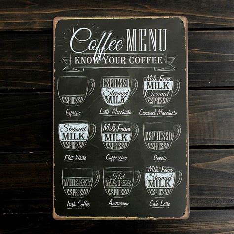 Download Hoja de menú de café de metal de metal de dibujo estaño pintura mural café signo cartel taberna ...