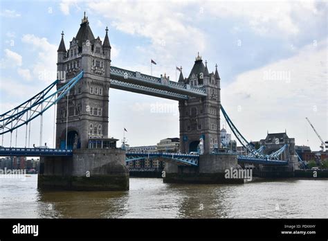 Tower Bridge Spanning The River Thames London United Kingdom Stock